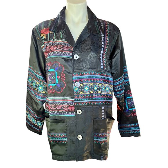 Chico's Design Jackets & Blazers - Chicos Design Womens Size 1X Black Multi-Colored Silk Jacquard Jacket Blazer EUC